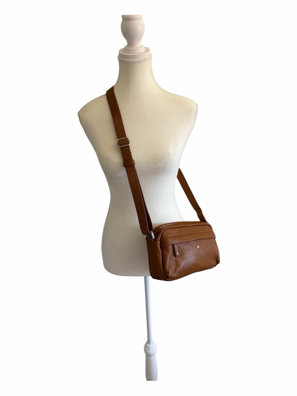 Arnold Palmer Crossbody Brown Pebbled Adjustable Strap Leather Purse 5 Pockets